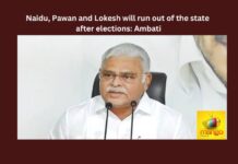 Naidu, Pawan, Lokesh, elections, Ambati, Pawan and Lokesh will run out of the state after elections: Ambati, TDP, N Chandrababu Naidu, YSRC, Janasena Party Chief Pawan Kalyan, BJP, Andhra Pradesh, Jagan Mohan Reddy, Mango News, Vijayawada