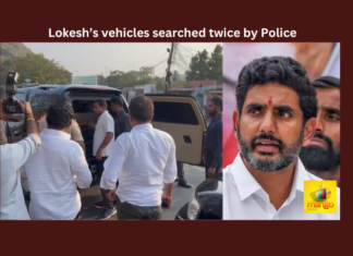 Lokesh’s Vehicles Searched Twice By Police,AP Polls,AP Politics,AP News,AP Latest News,AP Elections News,TDP News,Mango News,Andhra Pradesh Elections,Elections 2024,AP Elections 2024,YSRCP,TDP,Jana Sena,MCC,Nara Lokesh,Police,Searches,Telugu Desam,Nara Lokesh Latest News,Nara Lokesh Live,Nara Lokesh Press Meet,AP Police,Police Check the Lokesh Car,Lokesh's Convoy Vehicles Searched,Vijayawada News,Lokesh's Convoy Stopped For 2rd Time,Police Checks Lokesh's Convoy
