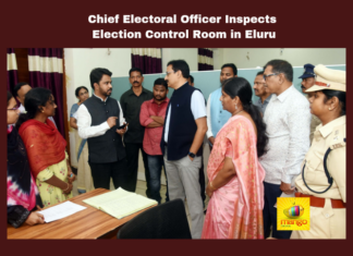 Chief Electoral Officer Inspects Election Control Room in Eluru, Chief Electoral Officer, Inspects Election Control Room in Eluru, Control Room in Eluru, Eluru Election Control Room, Control Room, Electoral Officer, ECI, MUKESH Kumar Meena, Election Commission, Elections, Lok Sabha Elections, AP Live Updates, Andhra Pradesh, Political News, Mango News