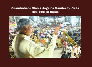 Chandrababu Slams Jagan’s Manifesto Calls Him ‘PhD in Crime’ Chandrababu Slams Jagan, PhD in Crime, Jagan PhD in Crime, Chandrababu Slams, Jagan Manifesto, Jagan Manifesto Released, Alliance, Janasena, Naidu, Nara Chandrababu, Nara Lokesh, NDA, Pawan kalyan, TDP, Telugu Desam, General Elections, Lok Sabha Elections, AP Live Updates, Andhra Pradesh, Political News, Mango News