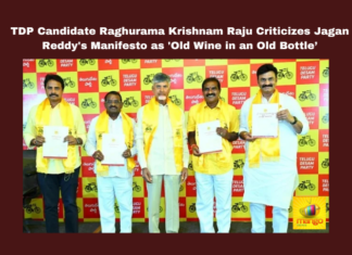 TDP Candidate Raghurama Krishnam Raju Criticizes Jagan Reddy's Manifesto as 'Old Wine in an Old Bottle’, Raghurama Krishnam Raju Criticizes Jagan, Jagan Manifesto as Old Wine in an Old Bottle, Old Wine in an Old Bottle, Criticizes Jagan, Raghurama Krishnam Raju, TDP, Jagan Reddy, Election Manifesto, Andhra Pradesh Elections, Chandrababu Naidu, Welfare Schemes, Political Criticism, General Elections, Lok Sabha Elections, Political News, AP Live Updates, Andhra Pradesh, Mango News