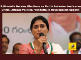 YS Sharmila Decries Elections as Battle between Justice and Crime Alleges Political Vendetta in Ravulapalem Speech, Alleges Political Vendetta in Ravulapalem Speech, YS Sharmila Decries Elections as Battle between Justice and Crime, YS Sharmila, Ravulapalem, Elections, Justice, Crime, YS Rajasekhar Reddy, Andhra Pradesh Congress Committee (APCC), Political Vendetta, CBI Charge Sheet, Legal Proceedings, Judicial System, General Elections, Lok Sabha Elections, Mango News
