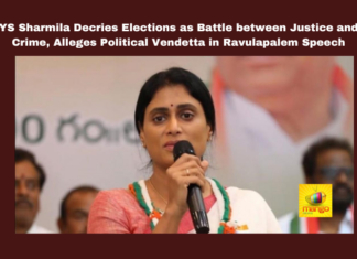 YS Sharmila Decries Elections as Battle between Justice and Crime Alleges Political Vendetta in Ravulapalem Speech, Alleges Political Vendetta in Ravulapalem Speech, YS Sharmila Decries Elections as Battle between Justice and Crime, YS Sharmila, Ravulapalem, Elections, Justice, Crime, YS Rajasekhar Reddy, Andhra Pradesh Congress Committee (APCC), Political Vendetta, CBI Charge Sheet, Legal Proceedings, Judicial System, General Elections, Lok Sabha Elections, Mango News
