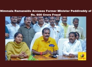 Nimmala Ramanaidu Accuses Former Minister Peddireddy of Rs. 600 Crore Fraud, Nimmala Ramanaidu Accuses Former Minister, Minister Peddireddy of Rs. 600 Crore Fraud, Rs. 600 Crore Fraud, Amaravati, Nimmala Ramanaidu, Peddireddy Ramachandra Reddy, Avulapalle Project, Corruption, Polavaram Project, Andhra Pradesh, AP Live Updates, AP Politics, Political News, Mango News