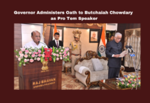 Governor Administers Oath to Butchaiah Chowdary as Pro Tem Speaker, Governor Administers Oath, Butchaiah Chowdary Oath, Butchaiah Chowdary as Pro Tem Speaker, Governor, Andhra Pradesh, Pro Tem Speaker, Butchaiah Chowdary, Governor Oath Ceremony, CM Chandrababu Naidu, AP Live Updates, AP Politics, Political News, Mango News