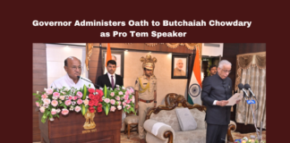Governor Administers Oath to Butchaiah Chowdary as Pro Tem Speaker, Governor Administers Oath, Butchaiah Chowdary Oath, Butchaiah Chowdary as Pro Tem Speaker, Governor, Andhra Pradesh, Pro Tem Speaker, Butchaiah Chowdary, Governor Oath Ceremony, CM Chandrababu Naidu, AP Live Updates, AP Politics, Political News, Mango News
