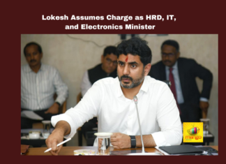Lokesh Assumes Charge As HRD It And Electronics Minister,Lokesh Assumes Charge As HRD It Minister, HRD It Minister, Nara Lokesh , Andhrapradesh,Electronics,HRD,It,Megadsc,Naralokesh,Newminister,Chief Minister Chandrababu Naidu,AP Capital City,Andhra Pradesh, AP Live Updates, AP Politics, Pawan Kalyan, Political News,Mango News,