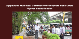 Vijayawada Municipal Commissioner Inspects Benz Circle Flyover Beautification,Vijayawada Municipal Commissioner,Commissioner Inspects Benz Circle Flyover,Benz Circle Flyover Beautification, Municipal Commissioner,Benz Circle Flyover,Commissioner,Vijayawada, Drainage Maintenance, Greenery, Pollution Reduction, Swapnil Dinkar Pundkar, Vijayawada News,AP Live Updates, AP Politics, Political News,Mango News