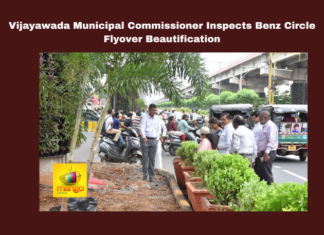 Vijayawada Municipal Commissioner Inspects Benz Circle Flyover Beautification,Vijayawada Municipal Commissioner,Commissioner Inspects Benz Circle Flyover,Benz Circle Flyover Beautification, Municipal Commissioner,Benz Circle Flyover,Commissioner,Vijayawada, Drainage Maintenance, Greenery, Pollution Reduction, Swapnil Dinkar Pundkar, Vijayawada News,AP Live Updates, AP Politics, Political News,Mango News