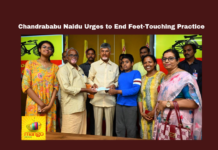 Chandrababu Naidu Urges To End Feet Touching Practice,Chandrababu Naidu Urges To End Feet Touching,Chandrababu Naidu Urges,Chandrababu Naidu,End Feet Touching Practice,Feet Touching, Amaravati, Cultural Values, Political Leaders, Public Appeal, Self Respect, TDP Headquarters,AP,Lok Sabha Elections, AP Live Updates, AP Politics, Political News, Mango News
