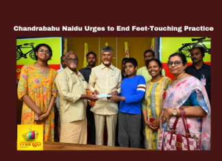 Chandrababu Naidu Urges To End Feet Touching Practice,Chandrababu Naidu Urges To End Feet Touching,Chandrababu Naidu Urges,Chandrababu Naidu,End Feet Touching Practice,Feet Touching, Amaravati, Cultural Values, Political Leaders, Public Appeal, Self Respect, TDP Headquarters,AP,Lok Sabha Elections, AP Live Updates, AP Politics, Political News, Mango News