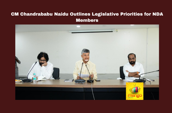 CM Chandrababu Naidu Outlines Legislative Priorities for NDA Members CM Chandrababu Naidu Outlines Legislative Priorities for NDA Members,Legislative Priorities for NDA Members,CM Chandrababu Naidu Outlines Legislative Priorities,Outlines Legislative Priorities,NDA Members,CM Chandrababu Naidu, Andhra Pradesh,Assembly,Governance,Legislative Roadmap, MadanapalleFire,Pawankalyan,Welfare Schemes, ZeroCrimePolicy, Politics, Political News,Mango News,