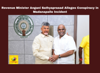 Revenue Minister Angani Sathyaprasad Alleges Conspiracy In Madanapalle Incident,Alleges Conspiracy In Madanapalle Incident,Revenue Minister Angani Sathyaprasad,Angani Sathyaprasad,Madanapalle Incident, Amaravati, Angani Sathyaprasad, Land Review, Land Survey, Madanapalle Incident, QR Code Passbooks, Revenue Minister, YSRCP Regime,AP Live Updates, AP Politics, Political News, Mango News,