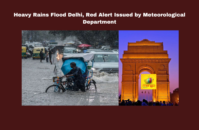 Heavy Rains Flood Delhi, Red Alert Issued By Meteorological Department Heavy Rains Flood Delhi,Red Alert Issued By Meteorological Department,Delhi Red Alert,Red Alert Issued By Meteorological Department,Heavy Rains Flood Delhi Red Alert,Red Alert, AAP MLA Duresh Pathak, Civil Students Protest, Community Efforts, Delhi Rain, Flight Diversions, Flooding, Meteorological Department, Rajender Nagar Flooding, Traffic Disruptions,Mango News