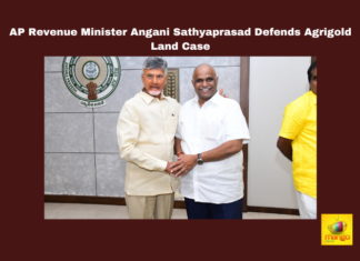 AP Revenue Minister Angani Sathyaprasad Defends Agrigold Land Case, AP Revenue Minister Angani Sathyaprasad, Sathyaprasad Defends Agrigold Land Case, Agrigold Lands, Angani Sathyaprasad, Andhra Pradesh, Vaikapa Leaders, Land Encroachment, Jogi Ramesh, Caste Politics, Legal Action, Land Complaints, Red Book, CM Chandrababu Naidu, AP Live Updates, AP Politics, Political News, Mango News