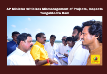 AP Minister Criticizes Mismanagement of Projects Inspects Tungabhadra Dam, Inspects Tungabhadra Dam, Mismanagement of Projects, Tungabhadra Dam, Nimmala Ramanaidu, Payyavula Keshav, AP Government, Project Mismanagement, Flood Damage, Karnataka CM, Stopplug Gate, Dam Inspection, Andhra Pradesh, CM Chandrababu Naidu, Pawan Kalyan, AP Live Updates, AP Politics, Political News, Mango News