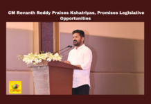 CM Revanth Reddy Praises Kshatriyas, Promises Legislative Opportunities,Mango News,Telangana,Telangana News,Telangana Latest News,Telangana Politics,Telangana Political News 2024,Congress,Congress Latest News,CM Revanth Reddy,CM Revanth Reddy Latest News,CM Revanth Reddy News,CM Revanth Reddy Live,CM Revanth Reddy Pressmeet,CM Revanth Reddy Speech,CM Revanth Reddy Latest Speech,Telangana CM Revanth Reddy Praises Kshatriya Community,Kshatriya Community,CM Revanth Reddy Promise To Kshatriya Community,Kshatriya Community Felicitation To Revanth Reddy,Kshatriya Community Honored CM Revanth Reddy,CM Revanth Reddy At Kshatriya Abhinandhana Sabha,Kshatriya Abhinandhana Sabha,CM Revanth Reddy Speech In Kshatriya Abhinandana Sabha,CM Revanth Reddy in Kshatriya Abhinandana Sabha,Community Development,Hyderabad,Krishnam Raju,Kshatriyas,Legislative Opportunities,Prabhas,Revanth