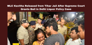 MLC Kavitha Released from Tihar Jail After Supreme Court Grants Bail in Delhi Liquor Policy Case, MLC Kavitha Released from Tihar Jail, Supreme Court Grants Bail in Delhi Liquor Policy Case, MLC Kavitha Released, MLC Kavitha, Delhi Liquor Policy Case, Supreme Court Bail, Tihar Jail, K.T. Rama Rao, BRS Leaders, Legal Fight, Hyderabad Arrival, Kavitha Bail, Delhi Liquor Case, Telangana, TS Live Updates, TS Political News, Political News, Mango News