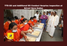 TTD EO and Additional EO Conduct Surprise Inspection at Srivari Seva Sadan, TTD EO and Additional EO Conduct Surprise Inspection, Surprise Inspection at Srivari Seva Sadan, TTD, Srivari Seva Sadan, Surprise Inspection, Tirumala, Executive Officer, Additional EO, Temple Services, Srivari Sevaks, Cashew Splitting Service, Annaprasadam, Facility Improvement, CM Chandrababu Naidu, Pawan Kalyan, AP Live Updates, Live Updates, Breaking News, Headlines, Live News, Mango News