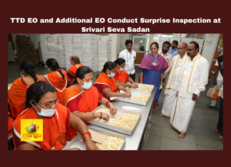 TTD EO and Additional EO Conduct Surprise Inspection at Srivari Seva Sadan, TTD EO and Additional EO Conduct Surprise Inspection, Surprise Inspection at Srivari Seva Sadan, TTD, Srivari Seva Sadan, Surprise Inspection, Tirumala, Executive Officer, Additional EO, Temple Services, Srivari Sevaks, Cashew Splitting Service, Annaprasadam, Facility Improvement, CM Chandrababu Naidu, Pawan Kalyan, AP Live Updates, Live Updates, Breaking News, Headlines, Live News, Mango News