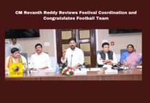 CM Revanth Reddy Reviews Festival Coordination and Congratulates Football Team, Festival Coordination, Revanth Reddy Congratulates Football Team, CM Revanth Reddy Reviews, CM Revanth Reddy, Ganesh Festival, Milad Un Nabi, Hyderabad, Bhagyanagar Ganesh Utsava Samiti, Festival Coordination, Telangana Football Team, Junior Boys National Football Championship, Religious Harmony, Hyderabad Police, Telangana, TS Live Updates, TS Political News, Political News, Mango News