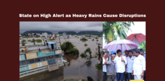 State on High Alert as Heavy Rains Cause Disruptions, State on High Alert, Amaravati, Heavy Rains, Flood Alert, Home Minister, Disaster Management, Vijayawada Landslides, Waterlogging, Relief Operations, Krishna District, NTR District, Heavy Rains Cause Disruptions, Heavy Rain In AP, Weather Report, Red Alert, AP, Heavy Rain, Andhra Pradesh, AP Rain, AP Live Updates, Political News, Mango News