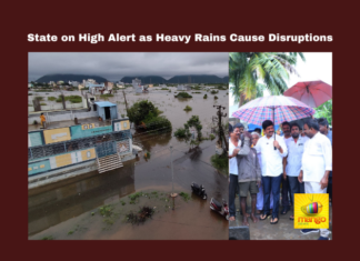 State on High Alert as Heavy Rains Cause Disruptions, State on High Alert, Amaravati, Heavy Rains, Flood Alert, Home Minister, Disaster Management, Vijayawada Landslides, Waterlogging, Relief Operations, Krishna District, NTR District, Heavy Rains Cause Disruptions, Heavy Rain In AP, Weather Report, Red Alert, AP, Heavy Rain, Andhra Pradesh, AP Rain, AP Live Updates, Political News, Mango News