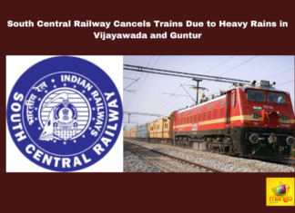 South Central Railway Cancels Trains Due to Heavy Rains in Vijayawada and Guntur, South Central Railway Cancels Trains, Cancels Trains Due to Heavy Rains in Vijayawada, Heavy Rains in Vijayawada and Guntur, Heavy Rains, Train Cancellations, Vijayawada, Guntur, South Central Railway, Travel Disruptions, Helpline Numbers, Heavy Rain In AP, Weather Report, Red Alert, AP, Heavy Rain, Andhra Pradesh, AP Rain, AP Live Updates, Political News, Mango News