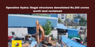 Illegal Structures Demolished in Hyderabad’s Kukatpally and Patancheru; ₹200 Crore Worth of Government Land Reclaimed,  Hyderabad demolitions, illegal constructions, Kukatpally Nallacheruvu, government land reclamation, Hydra officials, Telangana urban development, Aminpur demolitions, Patancheru illegal structures, urban land value, property demolition, Telangana, TS Live Updates, TS Political News, Political News, Mango News