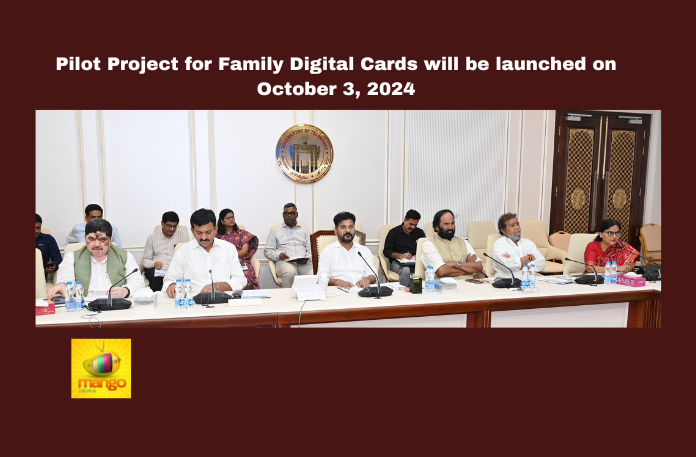 Pilot Project for Family Digital Cards set to launch on October 03 Pilot Project for Family Digital Cards set to launch on October 03, Hyderabad, Telangana, family digital cards, pilot project, Revanth Reddy, government services, digitization, welfare schemes, ration cards, Arogyashri, Hyderabad, Hyderabad Live Updates, Telangana, TS Live Updates, TS Political News, Political News, Mango News