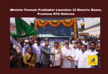 Minister Ponnam Prabhakar Launches 33 Electric Buses, Promises RTC Reforms,Mango News,Electric Buses, Hyderabad Transport, Mahila Sakthi, MEPMA, Minister Ponnam Prabhakar, Pollution Reduction, RTC Jobs, RTC Reforms, Telangana,Telangana News,Telangana Latest News,Telangana RTC,RTC,Minister Ponnam Prabhakar,Minister Ponnam Prabhakar Latest News,Minister Ponnam Prabhakar News,Minister Ponnam Prabhakar Live,Minister Ponnam Prabhakar Pressmeet,Minister Ponnam Prabhakar Launches Electric Buses,Telangana launches 35 super luxury electric buses,TGSRTC launches 35 electric luxury buses in Karimnagar,Ponnam Prabhakar inaugurates electric buses,Minister Ponnam Prabhakar Launches 35 Electric Buses,Minister Ponnam Prabhakar Launched Electric Super Luxury Buses,Minister Ponnam Prabhakar Launches 33 Electric Buses,TGSRTC MD Sajjanar