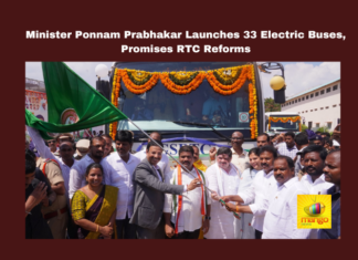 Minister Ponnam Prabhakar Launches 33 Electric Buses, Promises RTC Reforms,Mango News,Electric Buses, Hyderabad Transport, Mahila Sakthi, MEPMA, Minister Ponnam Prabhakar, Pollution Reduction, RTC Jobs, RTC Reforms, Telangana,Telangana News,Telangana Latest News,Telangana RTC,RTC,Minister Ponnam Prabhakar,Minister Ponnam Prabhakar Latest News,Minister Ponnam Prabhakar News,Minister Ponnam Prabhakar Live,Minister Ponnam Prabhakar Pressmeet,Minister Ponnam Prabhakar Launches Electric Buses,Telangana launches 35 super luxury electric buses,TGSRTC launches 35 electric luxury buses in Karimnagar,Ponnam Prabhakar inaugurates electric buses,Minister Ponnam Prabhakar Launches 35 Electric Buses,Minister Ponnam Prabhakar Launched Electric Super Luxury Buses,Minister Ponnam Prabhakar Launches 33 Electric Buses,TGSRTC MD Sajjanar