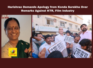 Harish Rao Demands Apology from Konda Surekha Over Remarks Against KTR, Film Industry, Remarks Against KTR, Harish Rao Demands Apology from Konda Surekha, Konda Surekha, KTR, Harishrao, Sunitha Lakshmareddy, Satyavati Rathore, Hyderabad Politics, Film Industry, Defamation, Samantha, Naga Chaithanya, Telangana, TS Live Updates, TS Political News, Political News, Mango News