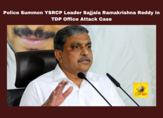 Police Summon YSRCP Leader Sajjala Ramakrishna Reddy in TDP Office Attack Case, Sajjala Ramakrishna Reddy, TDP office attack, Guntur police, YSRCP leaders, Mangalagiri Rural Police, TDP central office, Andhra Pradesh politics, Lookout notice, YSRCP interrogation, Political violence, Andhra Pradesh, AP Live Updates, Live Updates, Breaking News, Headlines, Live News, Mango News