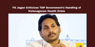 YS Jagan Criticizes TDP Government’s Handling of Vizianagaram Health Crisis, YS Jagan Mohan Reddy, Vizianagaram Diarrhea Outbreak, TDP Government, Chandrababu Naidu, Health Crisis, Aarogyasri Scheme, 104 Ambulance Service, Public Healthcare, Negligence, Family Doctor Program, Clean Water, Chandrababu Naidu, Andhra Pradesh, AP Live Updates, Live Updates, Breaking News, Headlines, Live News, Mango News