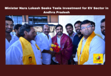 Minister Nara Lokesh Seeks Tesla Investment for EV Sector in Andhra Pradesh, Tesla, electric vehicles, Nara Lokesh, renewable energy, Anantapur, smart cities, battery storage, clean energy, sustainable solutions, Nara Lokesh, Chandrababu Naidu, Andhra Pradesh, AP Live Updates, Live Updates, Breaking News, Headlines, Live News, Mango News