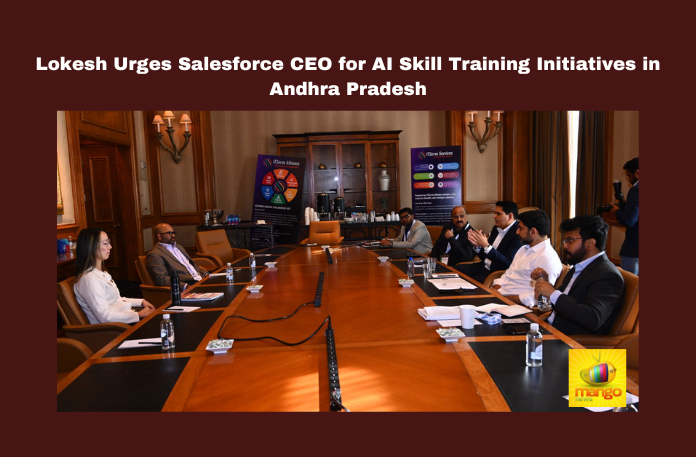Lokesh Urges Salesforce CEO for AI Skill Training Initiatives in Andhra Pradesh Lokesh Urges Salesforce CEO for AI Skill Training Initiatives in Andhra Pradesh , Nara Lokesh, Salesforce, Andhra Pradesh, AI skill training, Clara Shih, Einstein AI, smart governance, AI economy, AI-based industries, skill development, startups , Live updates , breaking news , Headlines , Ap IT updates , Andhrapradesh , Mango News