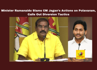 Minister Ramanaidu Slams CM Jagan’s Actions on Polavaram, Calls Out Diversion Tactics , Polavaram Project height, Minister Nimmala Ramanaidu, Jagan diversion tactics, Andhra Pradesh river linking, Polavaram central funds, Polavaram reverse tendering, Andhra dam collapse, diaphragm wall destruction, Andhra Pradesh irrigation, Jagan administration criticism , Live updates , Breaking news , Headlines , Polavaram irrigation , Ap updates , Mango News
