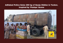 Adilabad Police Seize 290 kg of Ganja Hidden in Tanker, Inspired by 'Pushpa' Scene , Adilabad ganja bust, Kumuram Bhim police, Pushpa-inspired smuggling, milk tanker ganja, Vankidi Check Post, police seize ganja, red sandalwood scene, Rajamahendravaram to MP, SP Srinivasa Rao, anti-smuggling operations , Adilabad , Adilabad live updates , Adilabad latest news , Telangana , TS live updates , Mango News