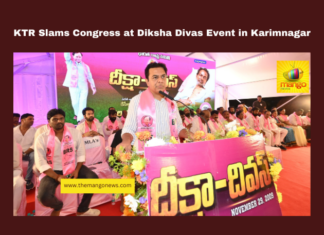 KTR Slams Congress at Diksha Divas Event in Karimnagar, KTR Diksha Divas, Telangana Congress criticism, KCR Telangana movement, Karimnagar news, Alugunur Diksha event, Telangana agitation history, Telangana loan waiver, Gurukul issues Telangana, KTR emotional speech, TRS vs Congress, Telangana, TS Live Updates, TS Political News, Political News, Mango News