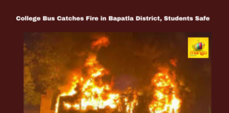 College Bus Catches Fire in Bapatla District, Students Safe, Bapatla district news, Cherukupalli fire incident, Raypalle college bus fire, nursing students accident, Andhra Pradesh bus fire, Gudavalli national highway, student safety, AP news updates, electrical short circuit fire, college transportation safety, Andhra Pradesh, AP Live Updates, Live Updates, Breaking News, Headlines, Live News, Mango News