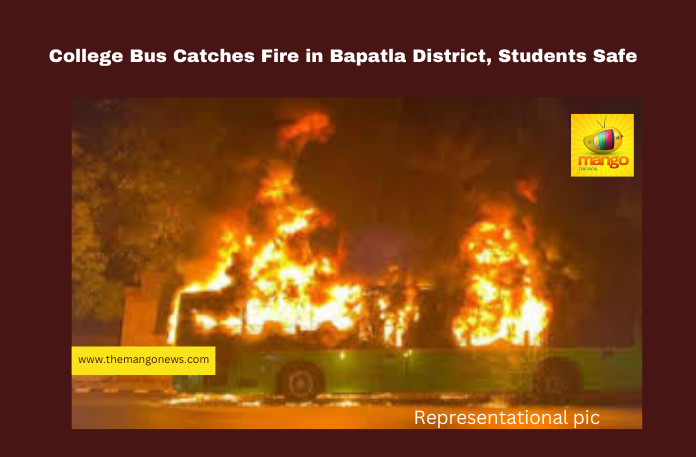 College Bus Catches Fire in Bapatla District, Students Safe College Bus Catches Fire in Bapatla District, Students Safe, Bapatla district news, Cherukupalli fire incident, Raypalle college bus fire, nursing students accident, Andhra Pradesh bus fire, Gudavalli national highway, student safety, AP news updates, electrical short circuit fire, college transportation safety, Andhra Pradesh, AP Live Updates, Live Updates, Breaking News, Headlines, Live News, Mango News