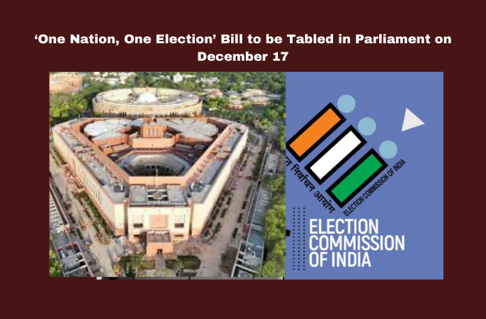 One Nation, One Election Bill to be Tabled in Parliament on December 17 One Nation, One Election Bill to be Tabled in Parliament on December 17,129th Constitutional Amendment,BJP Chairman JPC,Joint Parliamentary Committee,Lok Sabha Elections,One Nation One Election,Ram Nath Kovind Committee,Simultaneous Polls,State Assembly Elections,Union Law Minister,Winter Session Bills,Mango News,Parliament,Parliament Live,Parliament Sessions,One Nation One Election Bill,Lok Sabha,One Nation One Election Bill News,One Nation One Election Bill In Parliament,One Nation One Election Committee,One Nation One Election Bill To Be Tabled In Lok Sabha,One Nation One Election On Hold,New Delhi,Union Law Minister Arjunram Meghwal,Lok Sabha Speaker Om Birla,PM Modi,One Nation One Election Plan