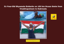 51-Year-Old Shyamala Embarks on 150 km Ocean Swim from Visakhapatnam to Kakinada,Shyamala Goli, ocean swimming, women empowerment, Visakhapatnam to Kakinada, Bay of Bengal, Visakha Coromandel Odyssey, MP Shri Bharat, 150 km swim, inspirational stories, health and fitness,Andhra Pradesh, AP Live Updates, Live Updates, Breaking News, Headlines, Live News, Mango News
