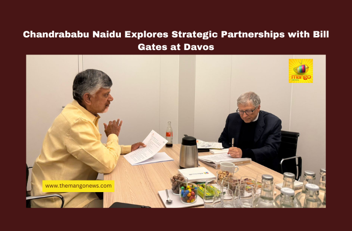 Chandrababu Naidu Explores Strategic Partnerships with Bill Gates at Davos Chandrababu Naidu Explores Strategic Partnerships with Bill Gates at Davos, Chandrababu Naidu Davos, Bill Gates Andhra Pradesh, health innovation AP, AI University Andhra Pradesh, Hindustan Unilever investments AP, Visakhapatnam palm oil industry, green hydrogen AP, clean energy Andhra Pradesh, Davos Andhra Pradesh collaborations, Andhra Pradesh global investments, Mango News