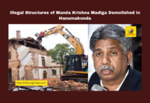 Illegal Structures of Manda Krishna Madiga Demolished in Hanumakonda, Warangal, Hanumakonda, Manda Krishna Madiga, Hunter Road, land encroachment, Greater Warangal Municipal Corporation, NHRC orders, illegal structures, property rights, High Court, Mango News
