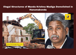 Illegal Structures of Manda Krishna Madiga Demolished in Hanumakonda, Warangal, Hanumakonda, Manda Krishna Madiga, Hunter Road, land encroachment, Greater Warangal Municipal Corporation, NHRC orders, illegal structures, property rights, High Court, Mango News