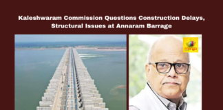 Kaleshwaram Commission Questions Construction Delays, Structural Issues at Annaram Barrage, Kaleshwaram project, Annaram Barrage, Justice PC Ghosh, Afcons, infrastructure issues, project delays, EPC agreements, irrigation department, construction accountability, Hyderabad news, Mango News