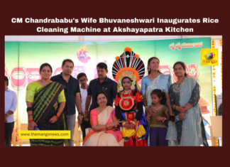 CM Chandrababu's Wife Bhuvaneshwari Inaugurates Rice Cleaning Machine at Akshayapatra Kitchen, Akshayapatra Foundation, mid-day meal scheme, Dokka Seethamma, Andhra Pradesh, Bhuvaneshwari, Chandrababu Naidu, child welfare, education, Guntur district, nutritious food programs, Mango News