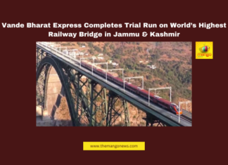 Vande Bharat Express Completes Trial Run on World’s Highest Railway Bridge in Jammu & Kashmir, Vande Bharat Express, Chenab Bridge, Jammu and Kashmir railway, world's highest railway bridge, Udhampur-Srinagar-Baramulla project, PM Modi, Katra to Baramulla train, engineering marvel India, Chenab railway bridge height, Indian railways news, India, National News, International News, Live Updates, Breaking News, Headlines, Live News, Mango News, Mango News Telugu